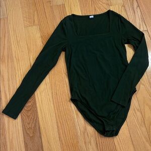 Old Navy Dark Green Ribbed Long Sleeve Bodysuit